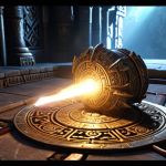 **Prompt:** A rare, ornate artifact glowing with power in a mystical, ancient game setting. Emphasis on enhancing combat skills and giving a unique identity.