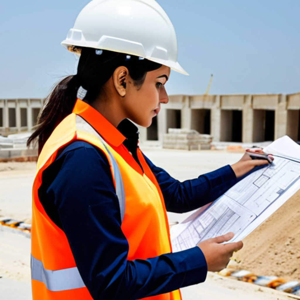 **
"A professional female architect in a fully clothed, modest business outfit, reviewing blueprints on a construction site in Karachi, Pakistan. She's wearing a hard hat and safety vest. Bright daylight. Perfect anatomy, correct proportions, well-formed hands, appropriate attire, safe for work, family-friendly, high-resolution, professional photography."
**