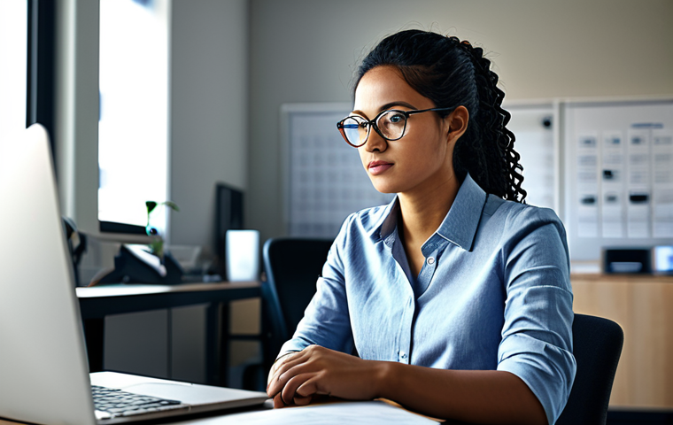 **
A professional female software engineer working at her desk in a modern, sunlit office. She is wearing a modest, button-down shirt and glasses. Her desk is tidy with a laptop and a coffee mug. The background shows blurred office activity. Fully clothed, appropriate attire, safe for work, perfect anatomy, natural proportions, professional.
**