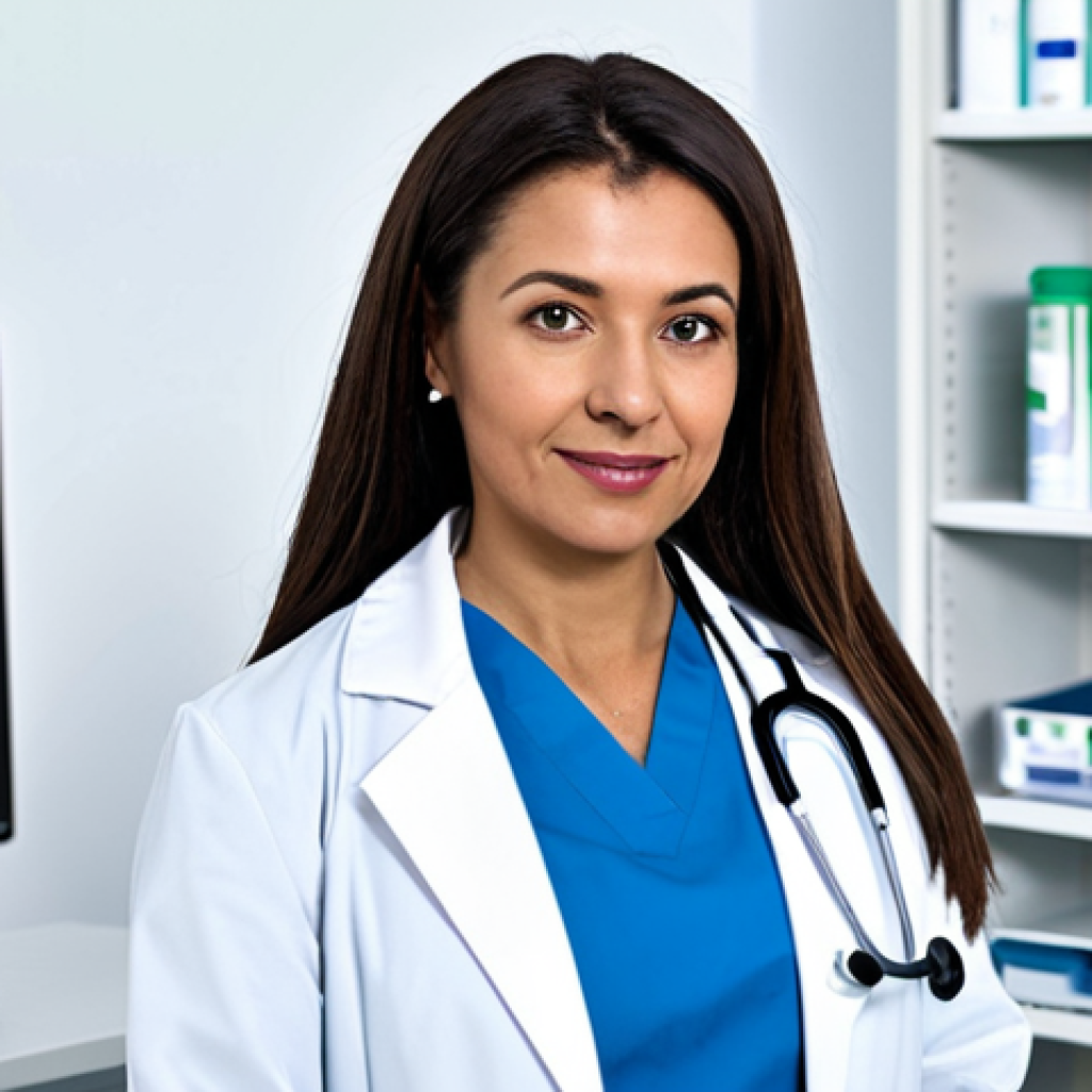 아이온 마법사 공략 - ** A professional female doctor in a clean, modern hospital office. She is wearing a white coat and ...