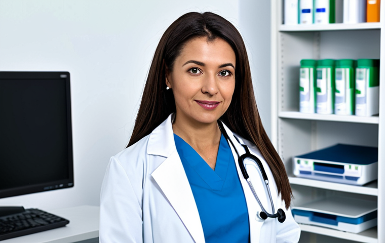 아이온 마법사 공략 - ** A professional female doctor in a clean, modern hospital office. She is wearing a white coat and ...