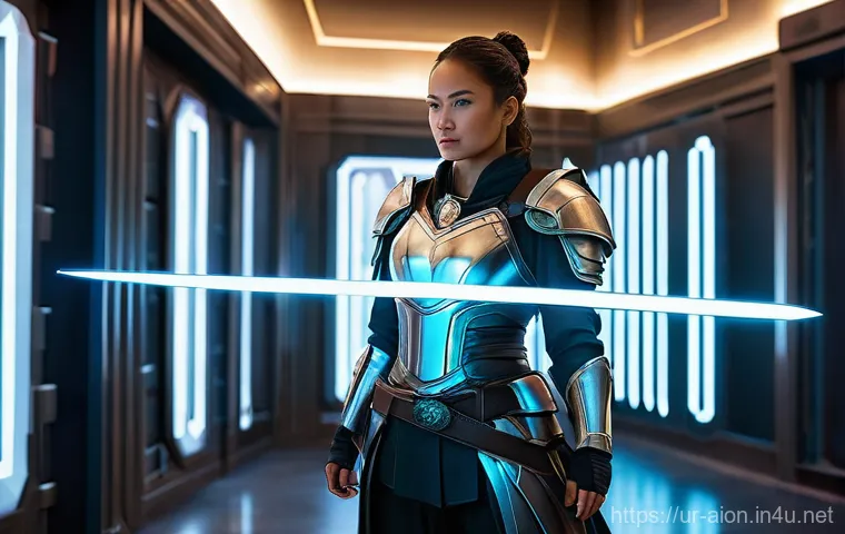 아이온 장비 세팅 가이드 - **Prompt: "A focused female fantasy warrior, dressed in practical, non-revealing light combat attire...